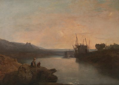 ハーレック城、トゥグウィンフェリー、サマーズイブニングトワイライト 作： Joseph Mallord William Turner